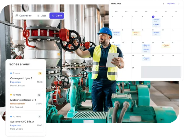 Calendrier de planification des interventions de maintenance préventive dans la GMAO Leaneo