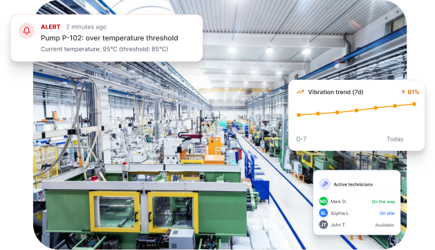 Ficha de mantenimiento preventivo con alertas y disponibilidad de piezas en Leaneo