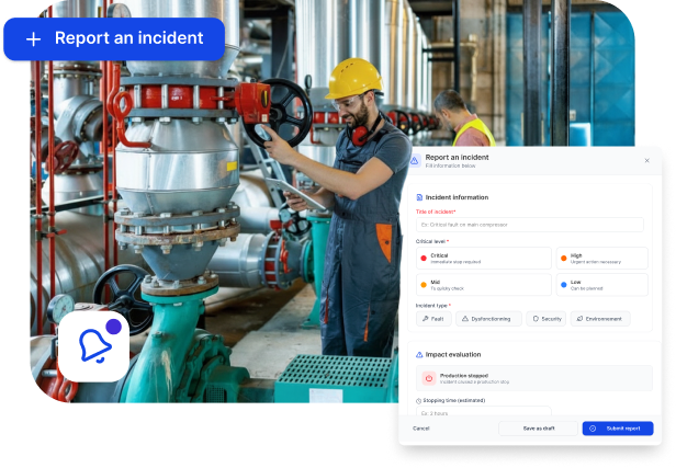 Formulario de reporte de incidentes con nivel de gravedad en la GMAO Leaneo