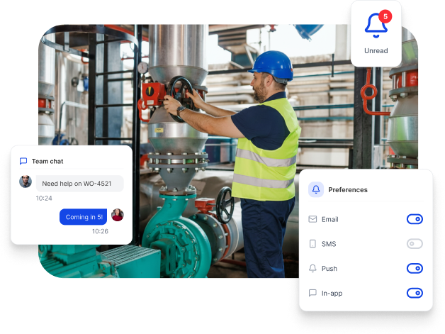 Mensajería y chat de equipo integrados en la GMAO Leaneo para la coordinación sobre el terreno