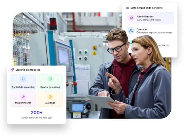 Techniciens utilisant un logiciel de digitalisation des workflows industriels sur tablette