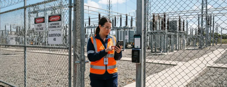 Agent contrôlant l'accès à un poste électrique