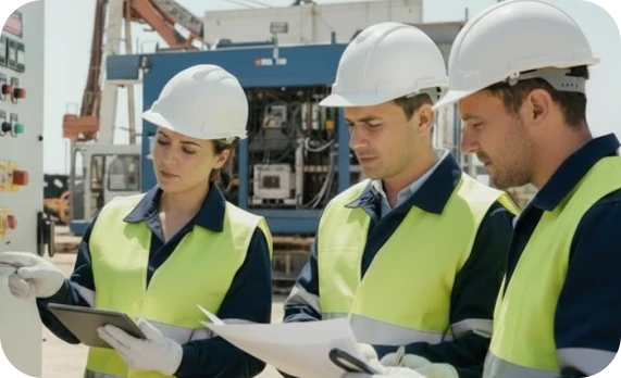 Equipo de mantenimiento revisando la reglamentación LOTO