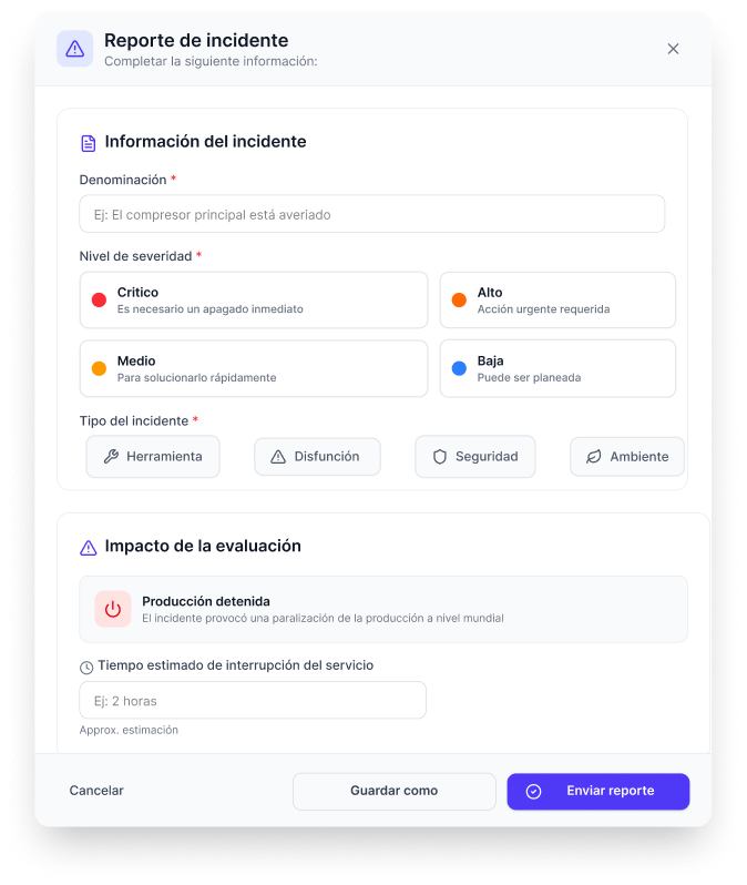 Incident report mockup
